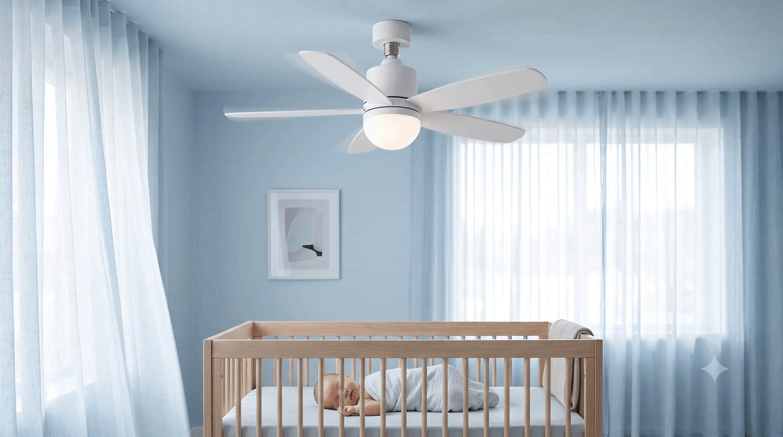 Le ventilateur de plafond conçu pour la chambre de bébé.